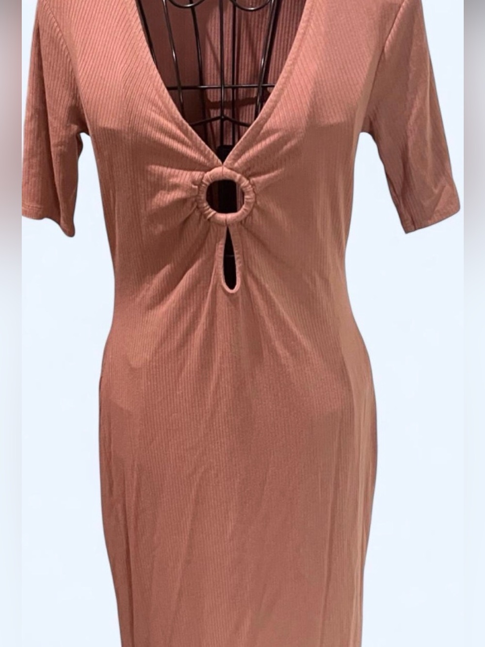 Brown Ring-Detail Midi Dress